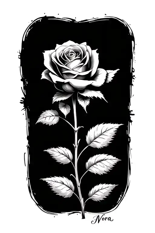 Nora In Cursive As The Stem Of A Rose