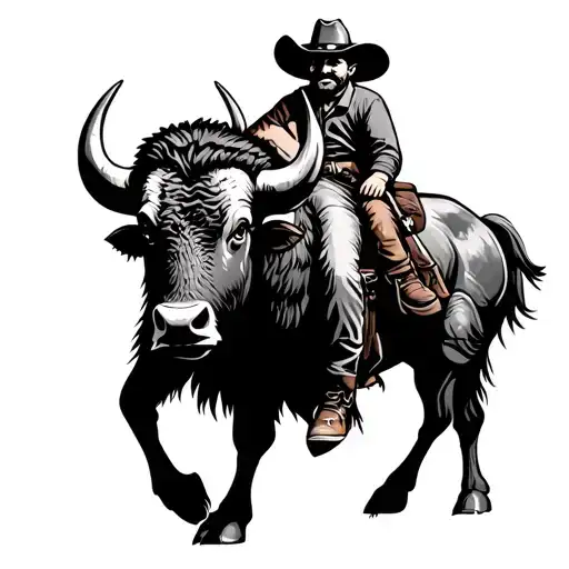 Cowboy With Mustache Riding Buffalo