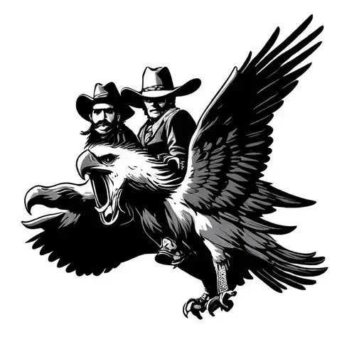 Cowboy With Mustache Riding Eagle Fineline