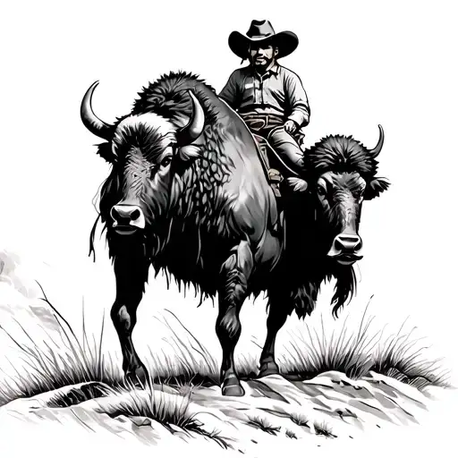 Cowboy With Mustache Riding Bison Fineline