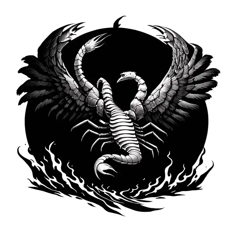 Scorpion Transforming Into Phoenix Rising From Ashes