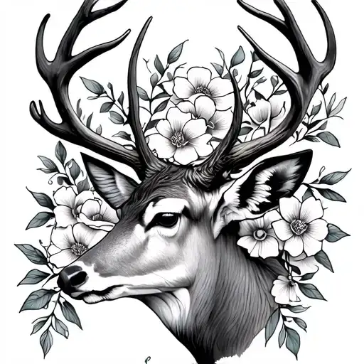 Deer Flowers Intertwined