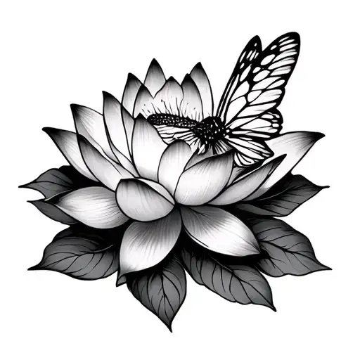 Cross And Butter Fly With Lotus Flower Blooming