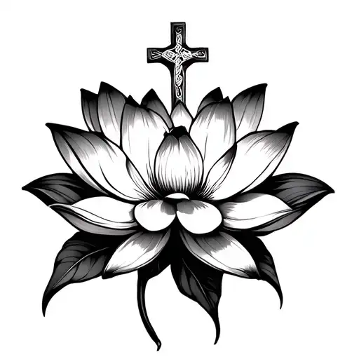 Butter Fly With Lotus Flower Blooming With Jesus Cross