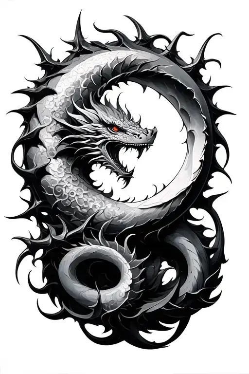 Crescent Moon With Thorns And A Dragon