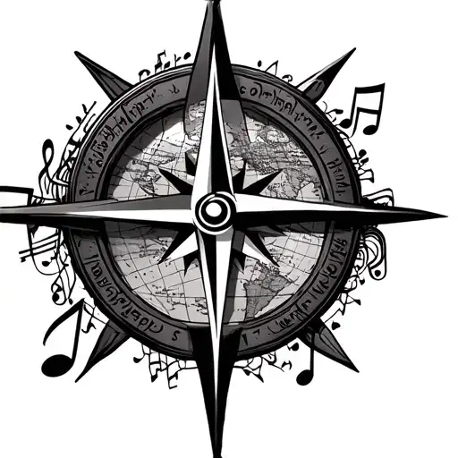 Compass And Map With Music Note Intertwined