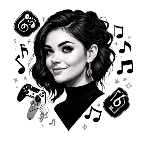 A Portrait Of Mom Taryn Surrounded By Gaming Symbols And Musical Notes