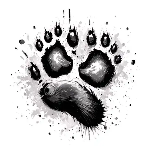 Paw Print And Bird Foot Print Walking Across