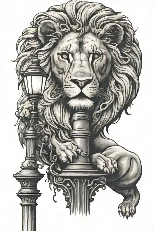 Lion Next To Lamppost