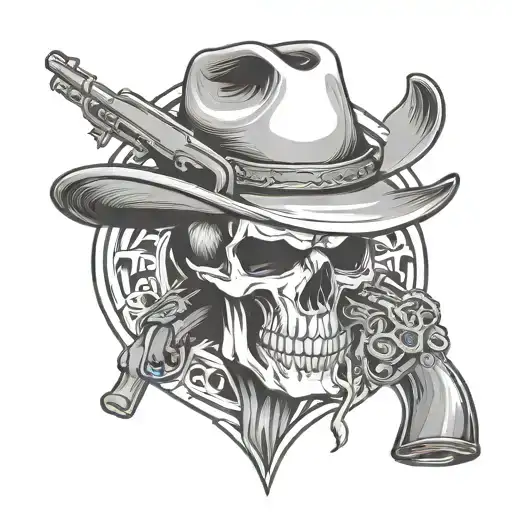Cowboy Skull With Rifle Intertwined