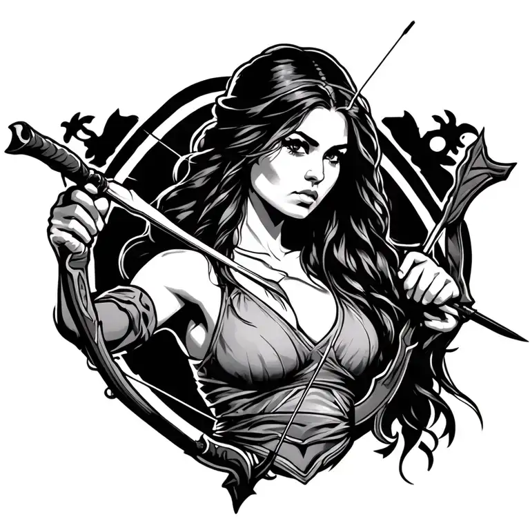Huntress Holding Bow And Arrow
