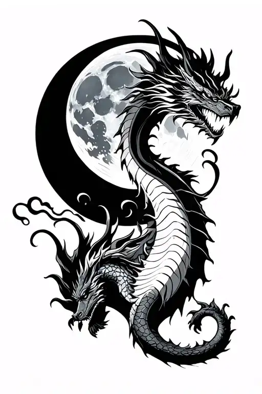 Full Moon With A Dragon Leading Towards It For Good Luck And Reaching New Heights