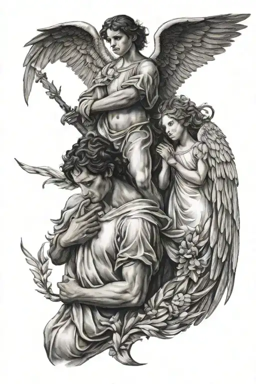 Male Angel Holding Girl