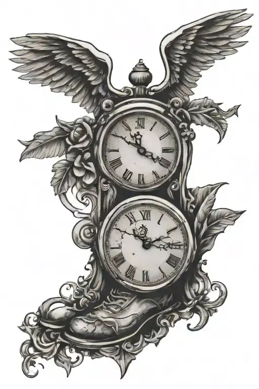 Footprint With Wings And Clock