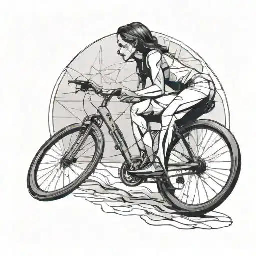 A Minimalist Line Art Of A Woman In A Provocative Pose With A Bicycle As A Prop