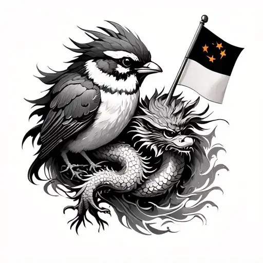 The Estonian Sparrow Wrapped Lovingly With A Chinese Dragon And The Estonian And Chinese Flags
