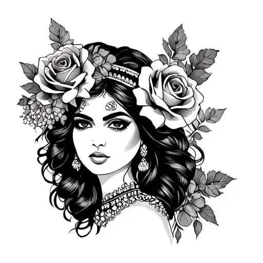 Tattoo Of Mexican Woman Black & White With Roses