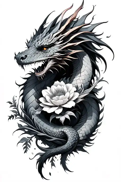 Dragons And Flowers Intertwined