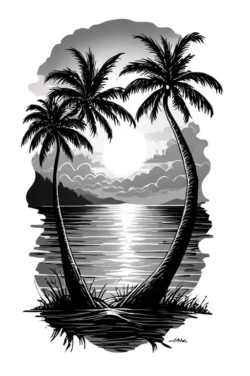 Palm Trees And A Sunset