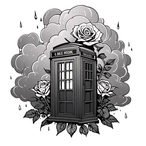 A Rose Rain Clouds And A Phone Booth