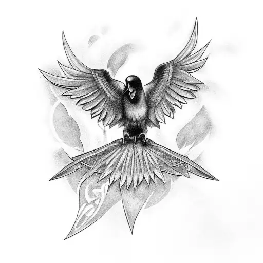 Raven Outstretched Wingspan With Celtic Designs