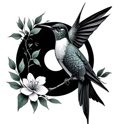 Masculine Humming Bird Enso Circle With Bamboo And Flower