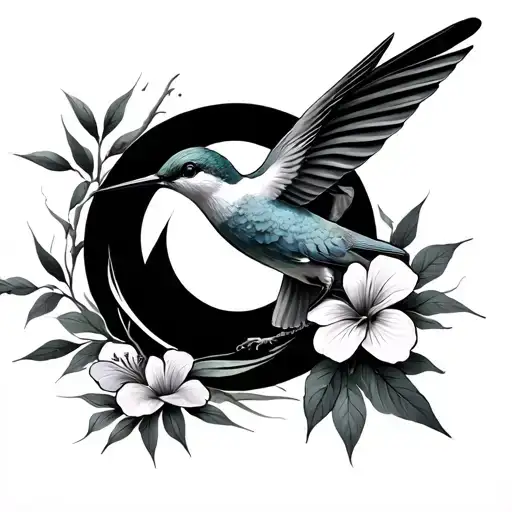 Masculine Humming Bird Enso Circle With Bamboo And Flower