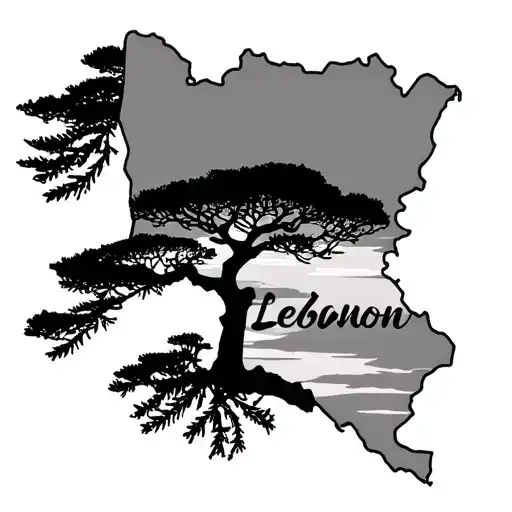 Lebanon Map With Cedar Tree Silhouette