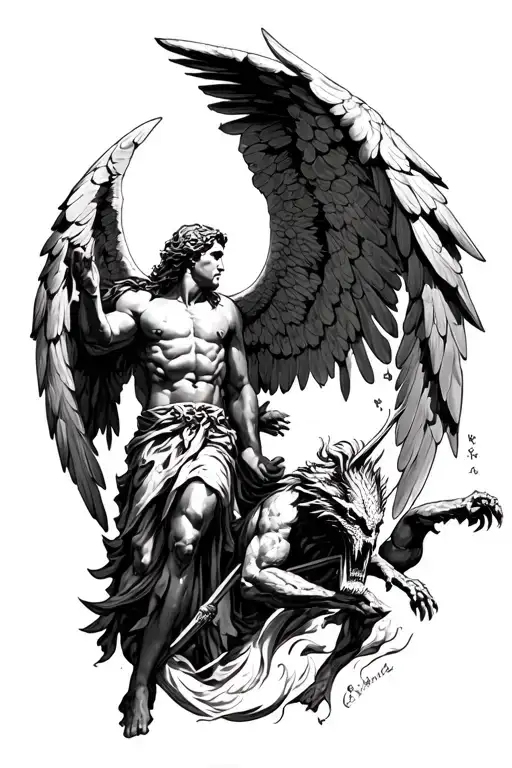 Archangel Michael Killing Demon