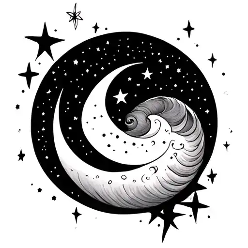 Fine Line Tattoo With Moon And Stars