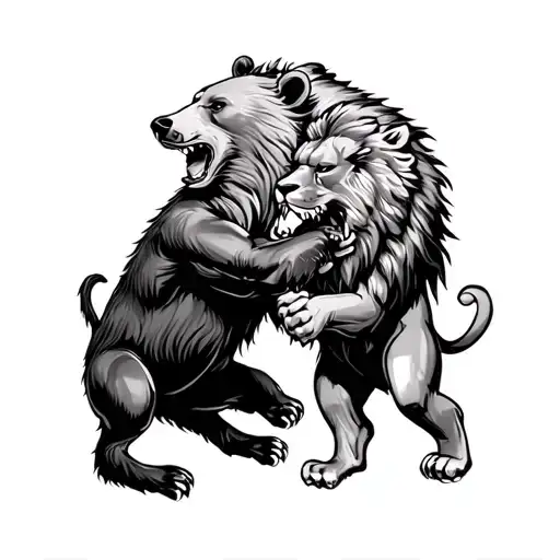 Bear And Lion Fighting Each Other