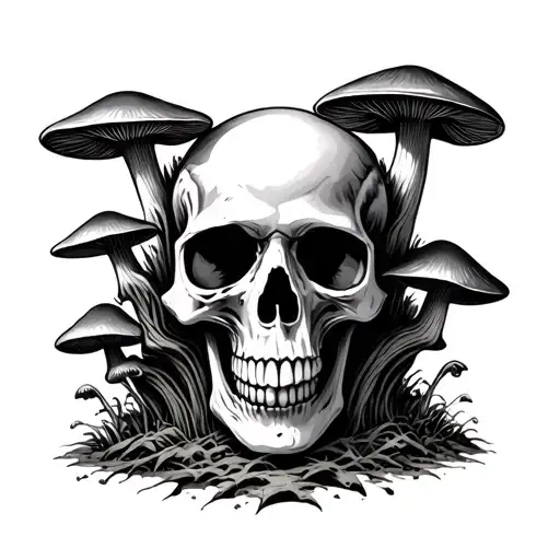 Skull With Mushrooms Coming Out