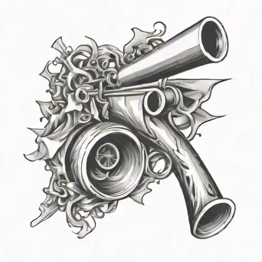 An Abstract Design Of A Gun And Trumpet Morphing Into Each Other