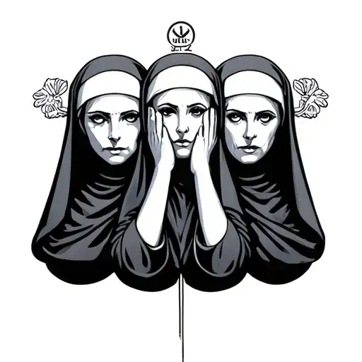 3 Nun Heads Hear See Speak No Evil
