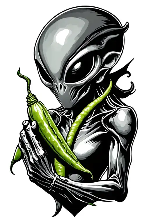 Alien Holding A Green Chile