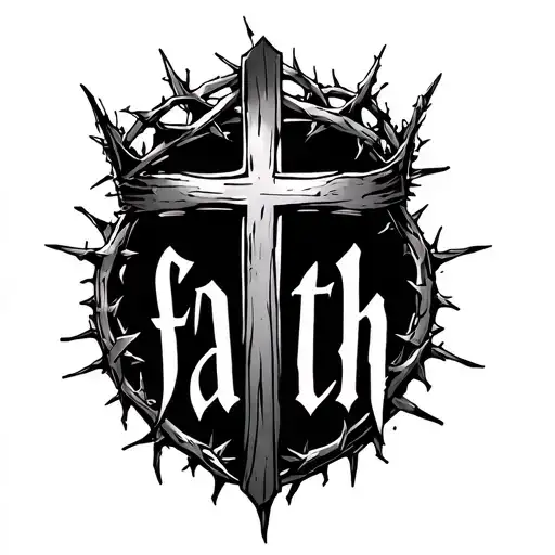 Cross With Crown Made Of Thorns Saying Faith Over Fear Below It