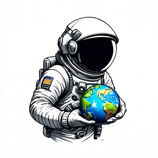 Space With Astronaut Holding A Small Earth Globe