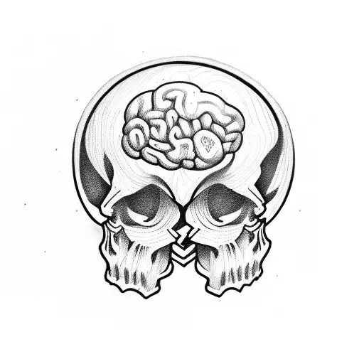 Open Wooden Skull With Rising Brain Attached To Balloons Shaped Like Planets