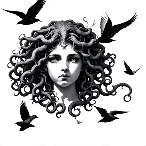 Small Medusa With Birds Flying Away