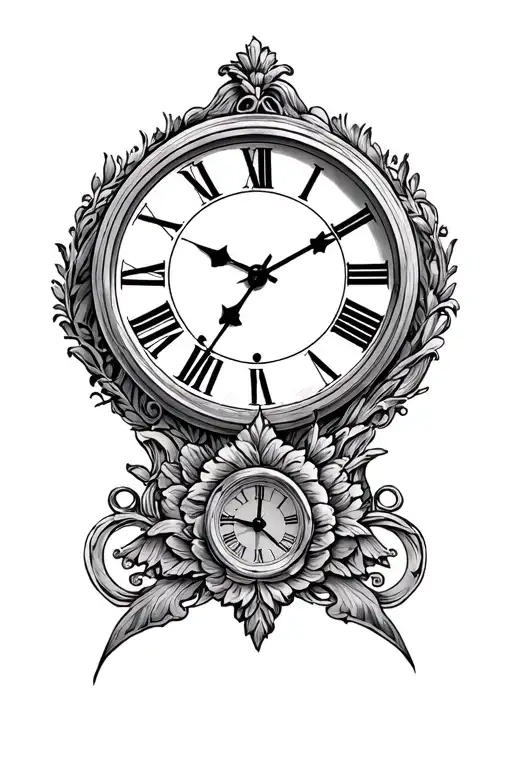 That Has Half Of A Clock That Goes All The Way Up To 5 In Roman Numerals That Represents Family