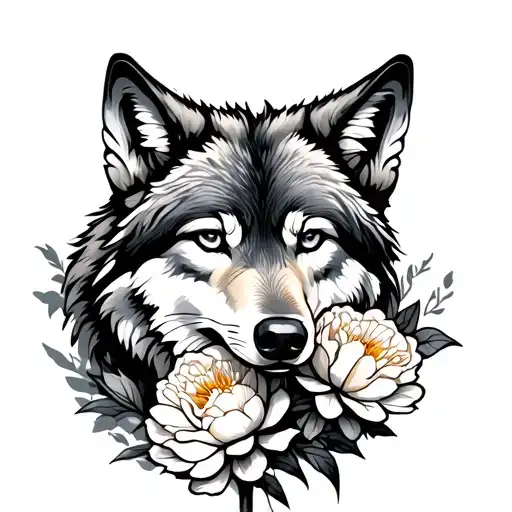 Wolf With Peonies