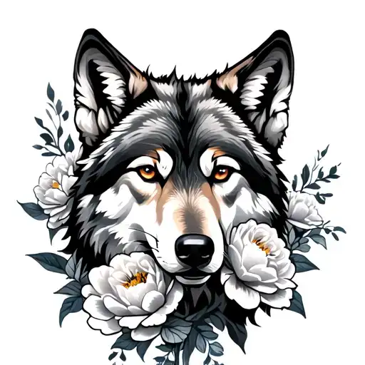 Wolf With Peonies