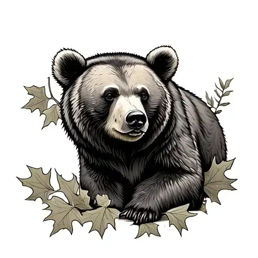 Oak Leaves Hiding Bear