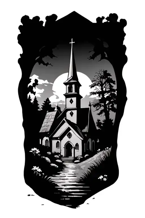 Church With Grave Yard And The Landscape