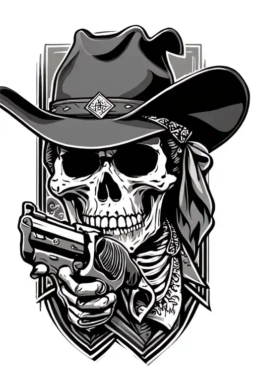 Skeleton Cowboy With Bandana And Hat With A Revolver Pistol