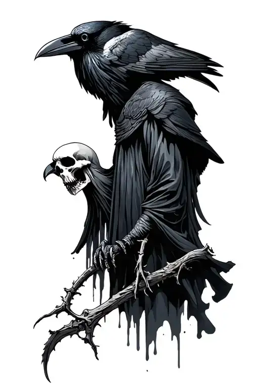 Grim Reaper And Crow Skull