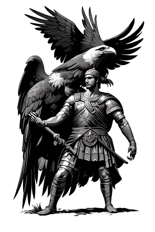 Roman Soldier Holding Eagle Perched