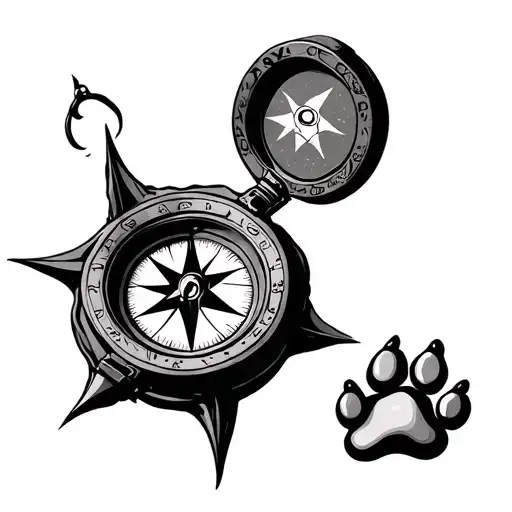 Compass Surrounded With Sea And Dog Paw And Cancer Zodiac Sign