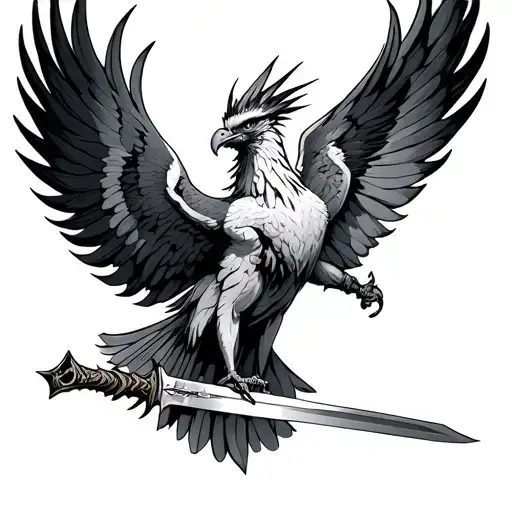 Pheonix Flying With Sword