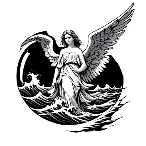 Angel With Wings On Sea Waves